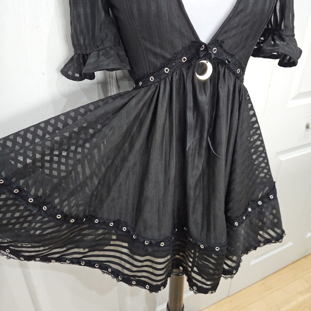 ★ISO★ Restyle Lace Mesh Dolly Dress A-line skirt Crescent Charm Black Dress S - Picture 5 of 8